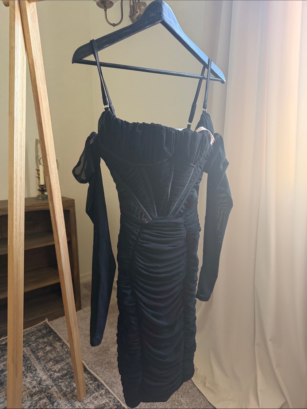 HOUSE OF CB Freyja Satin Ruched Long Sleeve Body-Con Dress